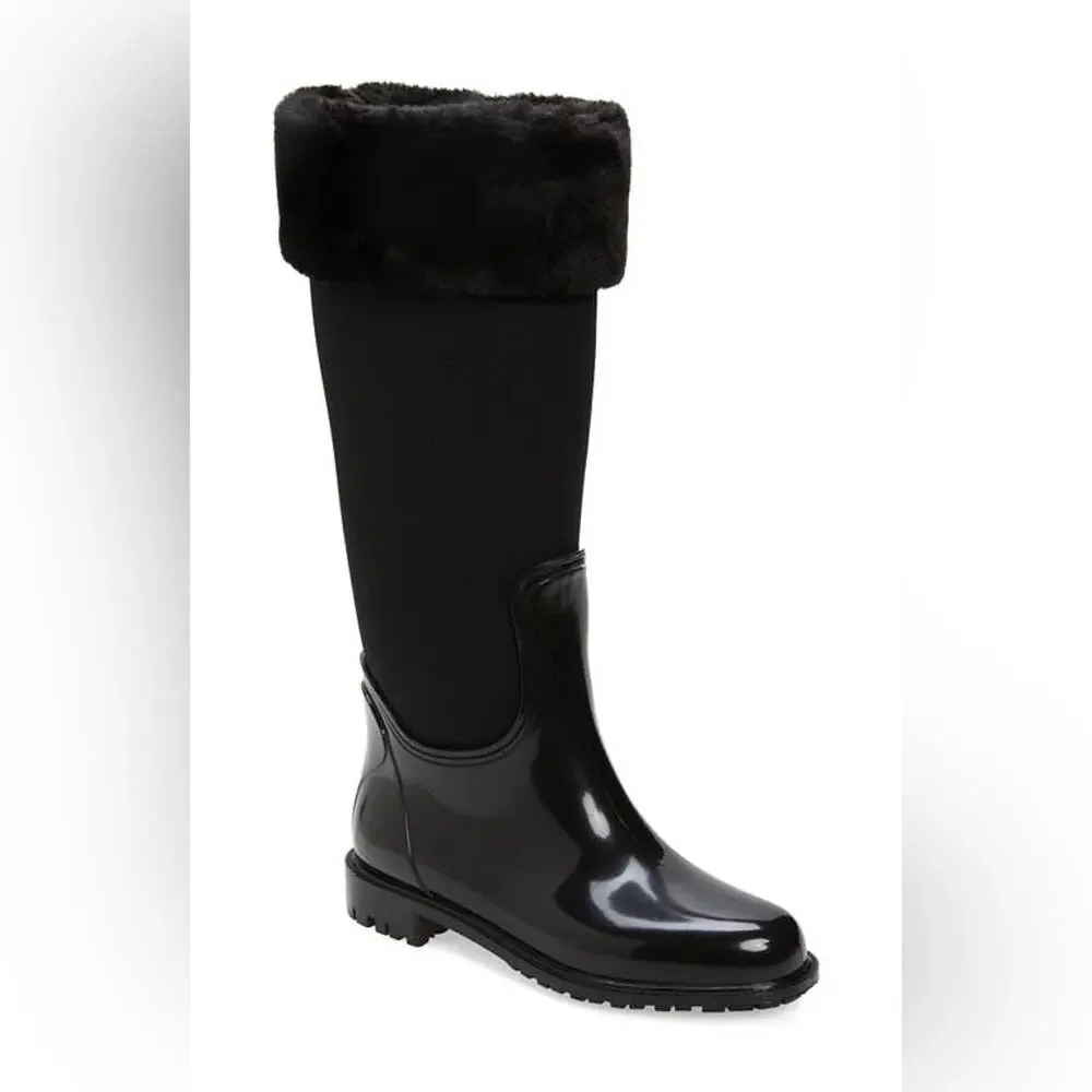 NWT -WET KNOT - Waterproof Tatum Faux Fur Cuff High Shaft Boots Black